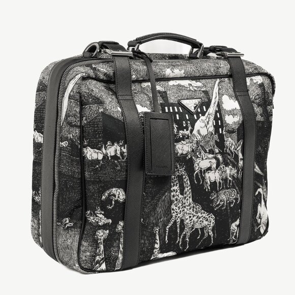 Prada AW/16 Animal Kingdom Nero & Avorio Tessuto Suitcase - Picture 2 of 16